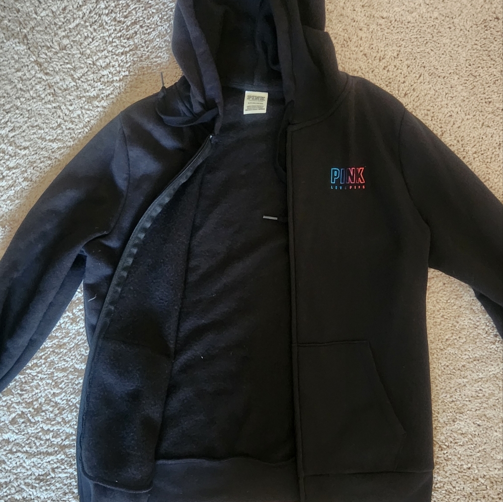 Victoria's Secret Pink Black Hoodie Jacket Size Small - Picture 6 of 6